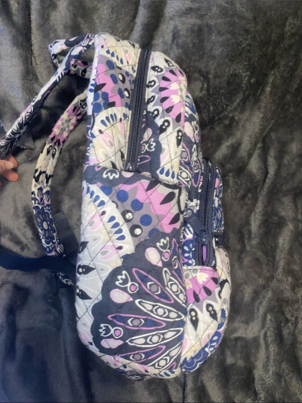 Vera Bradley Quilted Mini Backpack in Navy, Purple & Pink Pattern